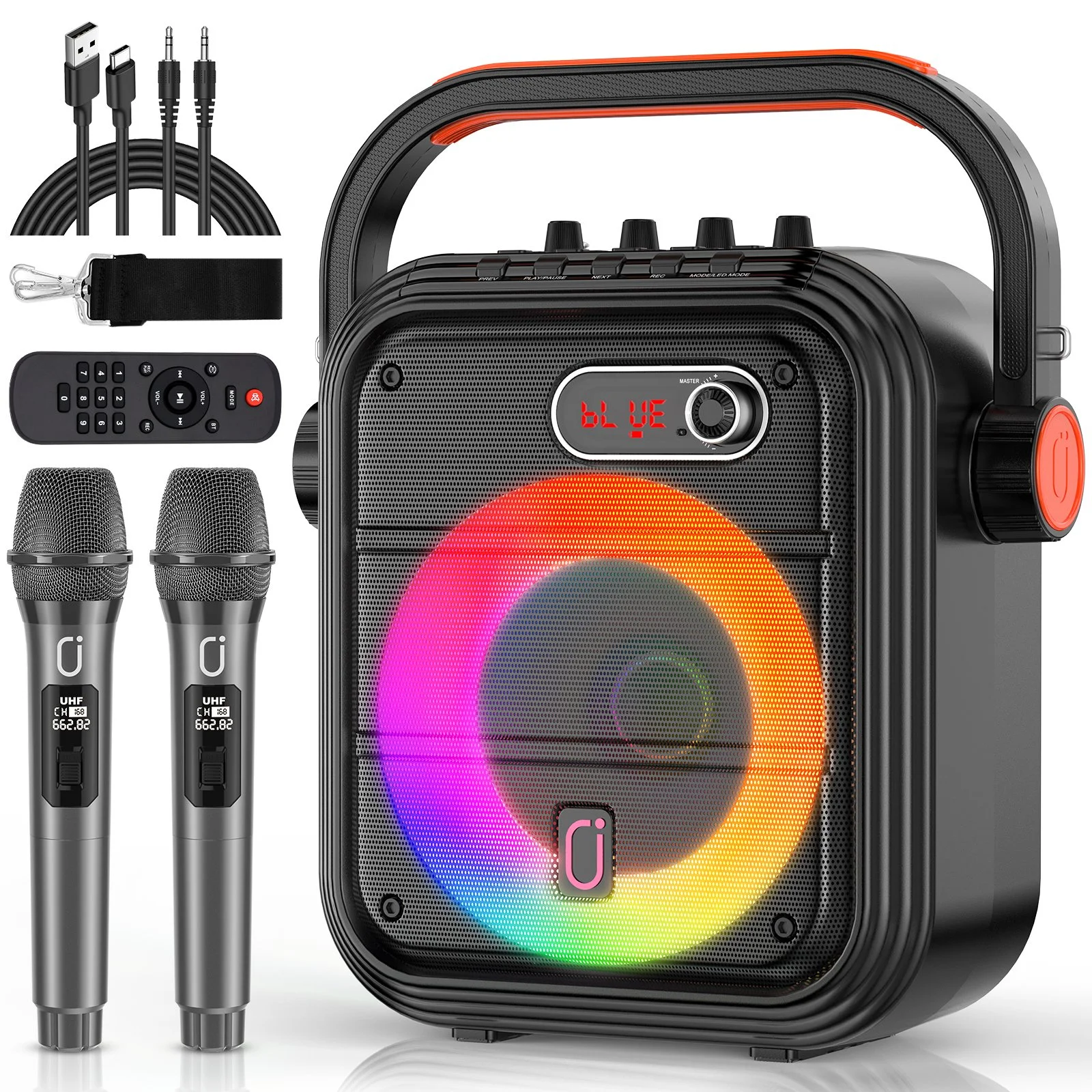 Portable Bluetooth Karaoke Speaker with FM Radio & 2 Wireless Microphones