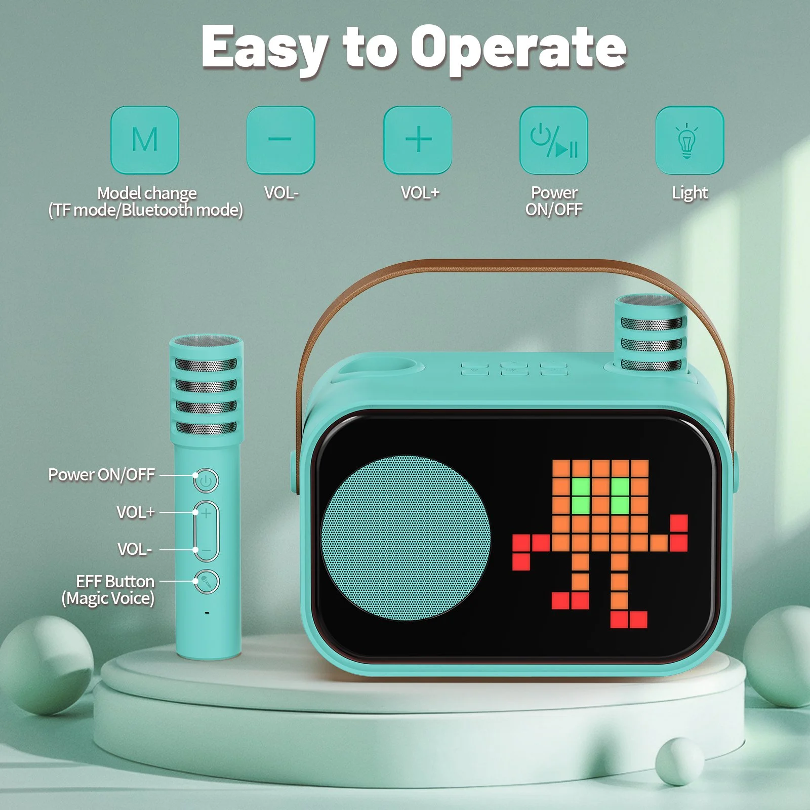 Bluetooth Karaoke Speaker for Kids, Portable Speaker with Microphone & Animated Modes