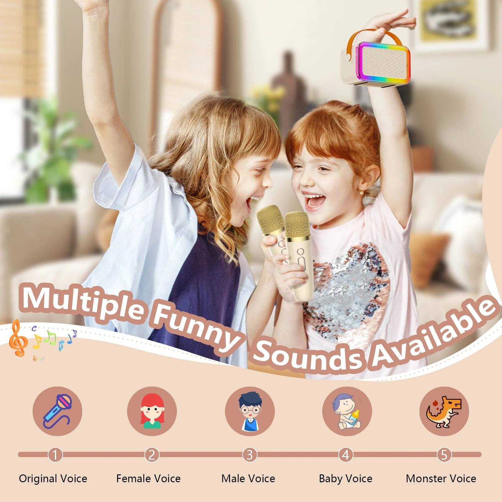 Portable Bluetooth Karaoke Speaker with 2 Wireless Microphones & LED Lights for Parties