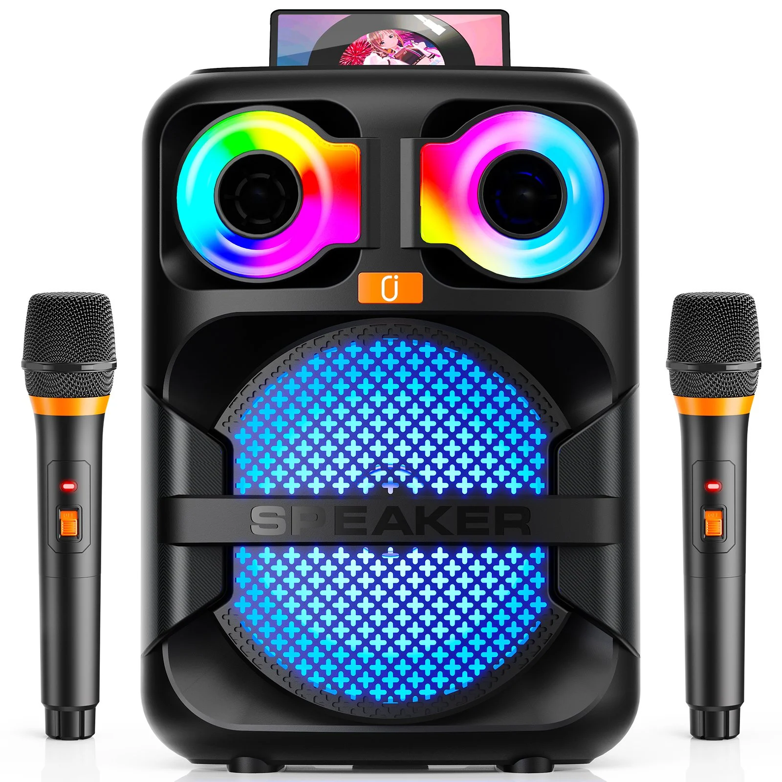 Portable Bluetooth Karaoke Speaker with LED Party Lights & 2 Microphones