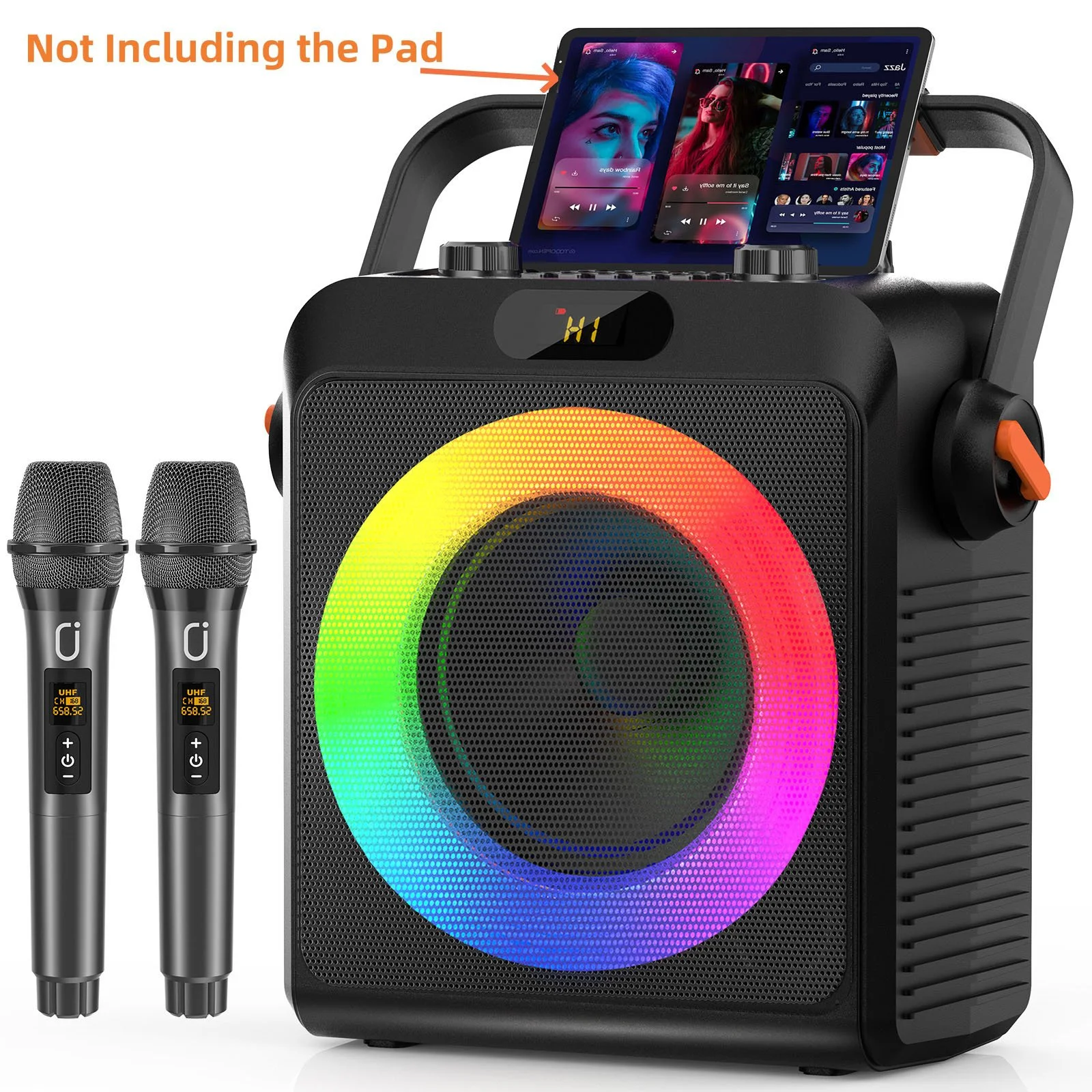 2 Wireless Microphones Karaoke Speaker with Treble/Bass Adjustment