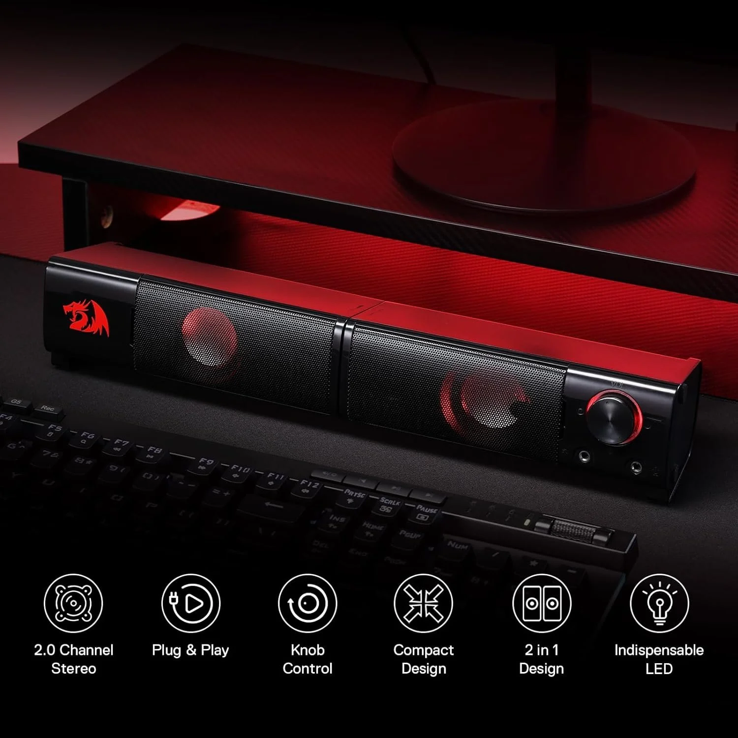 2.0 Channel PC Gaming Speakers with Red Backlit