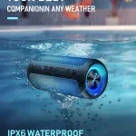 Portable Wireless Speaker with LED Lights, IPX6 Waterproof, Bluetooth 5.3, and Deep Bass