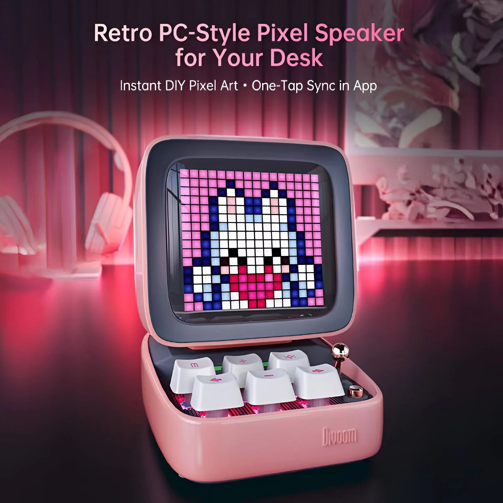Retro Pixel Art Bluetooth Speaker with Alarm Clock and LED Display - Portable DIY Light Decoration