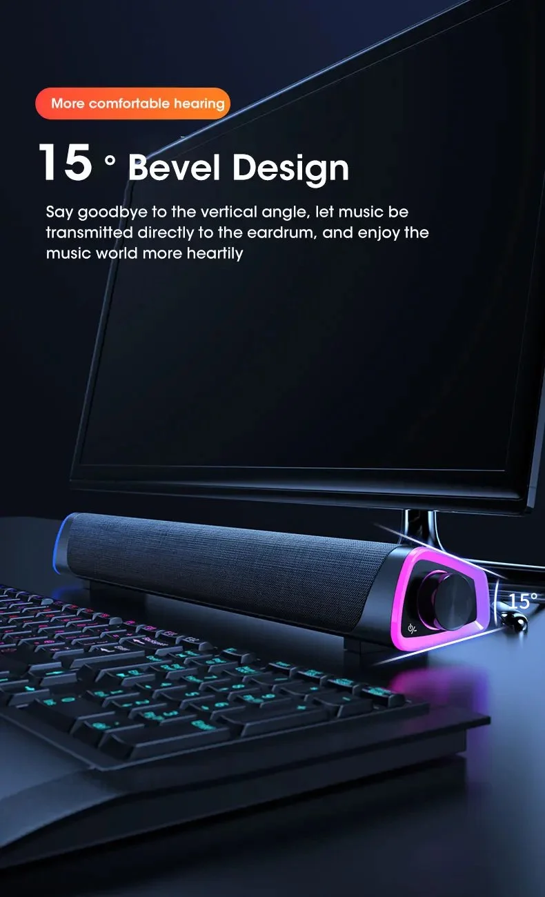 Bluetooth Stereo Speaker Bar with 4D Surround Sound for Laptops & PCs