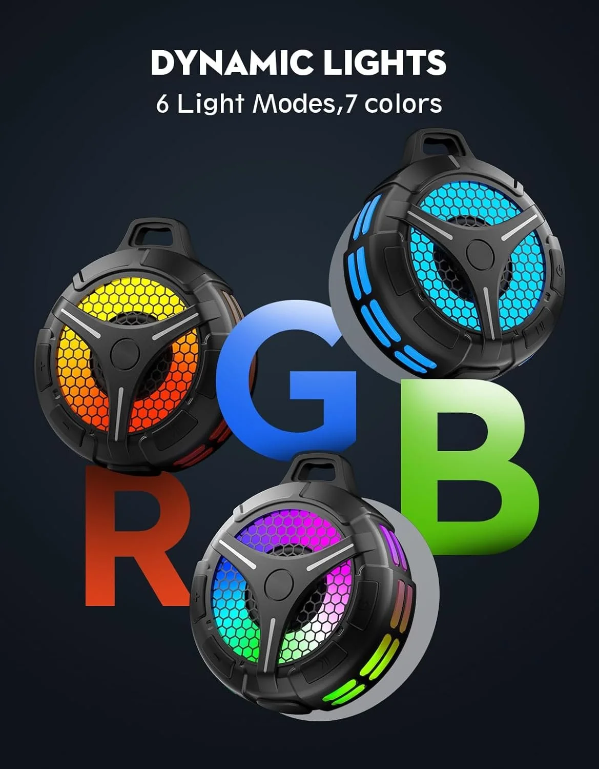 IPX7 Waterproof Bluetooth Shower Speaker with RGB Lights & Deep Bass