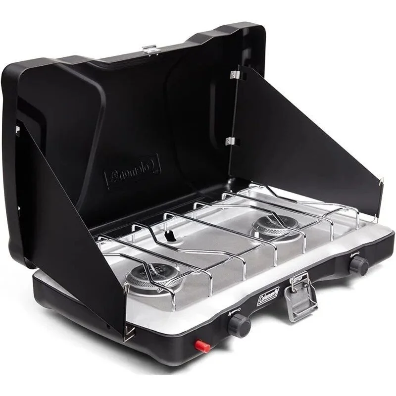 2-Burner Propane Camping Stove with Push-Button Ignition