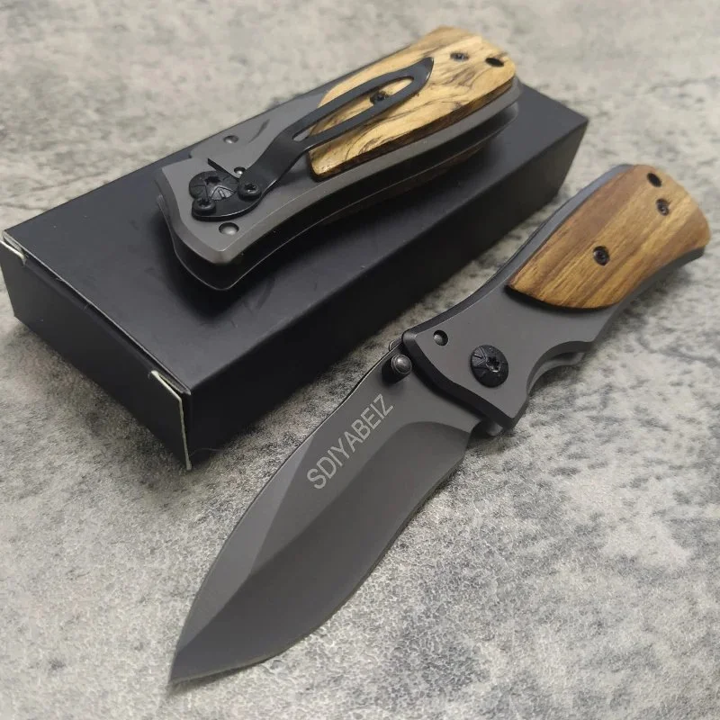 Damascus Steel Tactical Folding Knife with Wood Handle