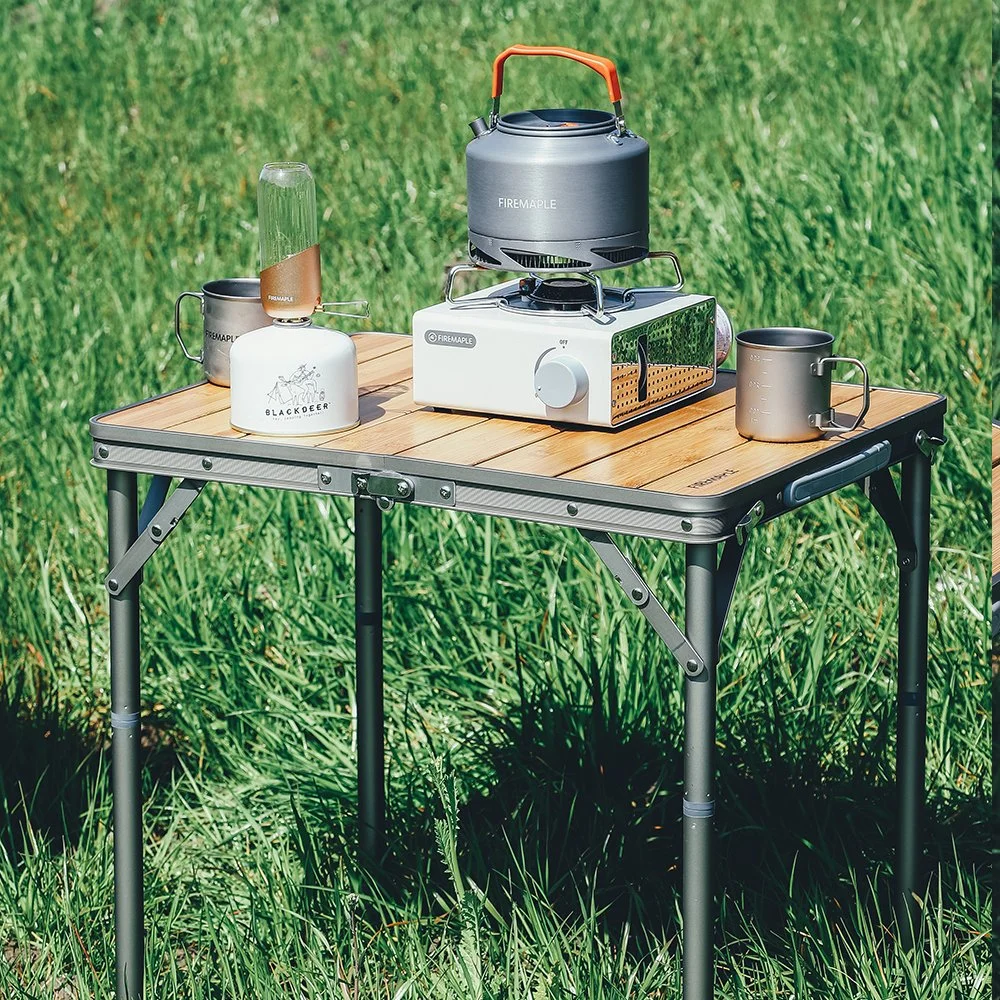 Portable Bamboo Camping Table - Adjustable Height, Foldable & Compact Outdoor Picnic Table