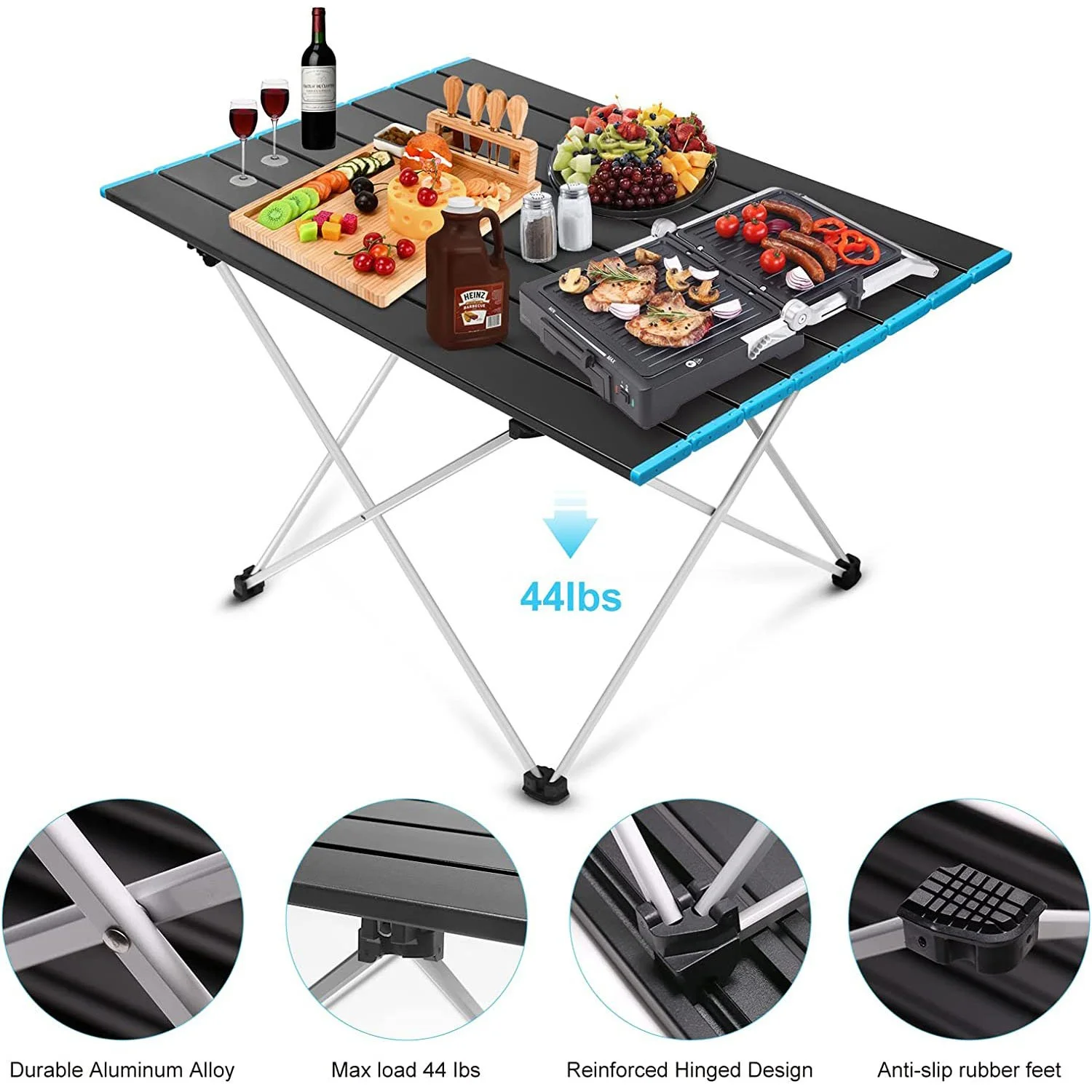 Folding Picnic Table – Portable Outdoor Aluminum Camp Table for Travel & BBQ