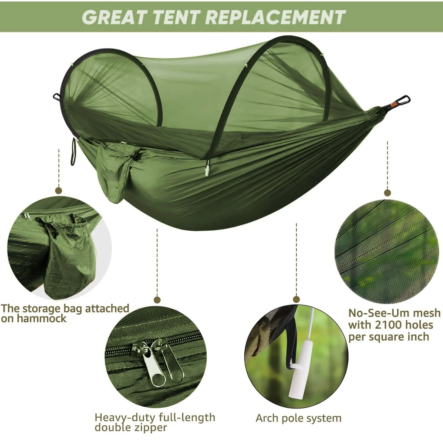 Ultra-Light Travel Camping Hammock with Pop-Up Mosquito Net for Outdoor Adventures