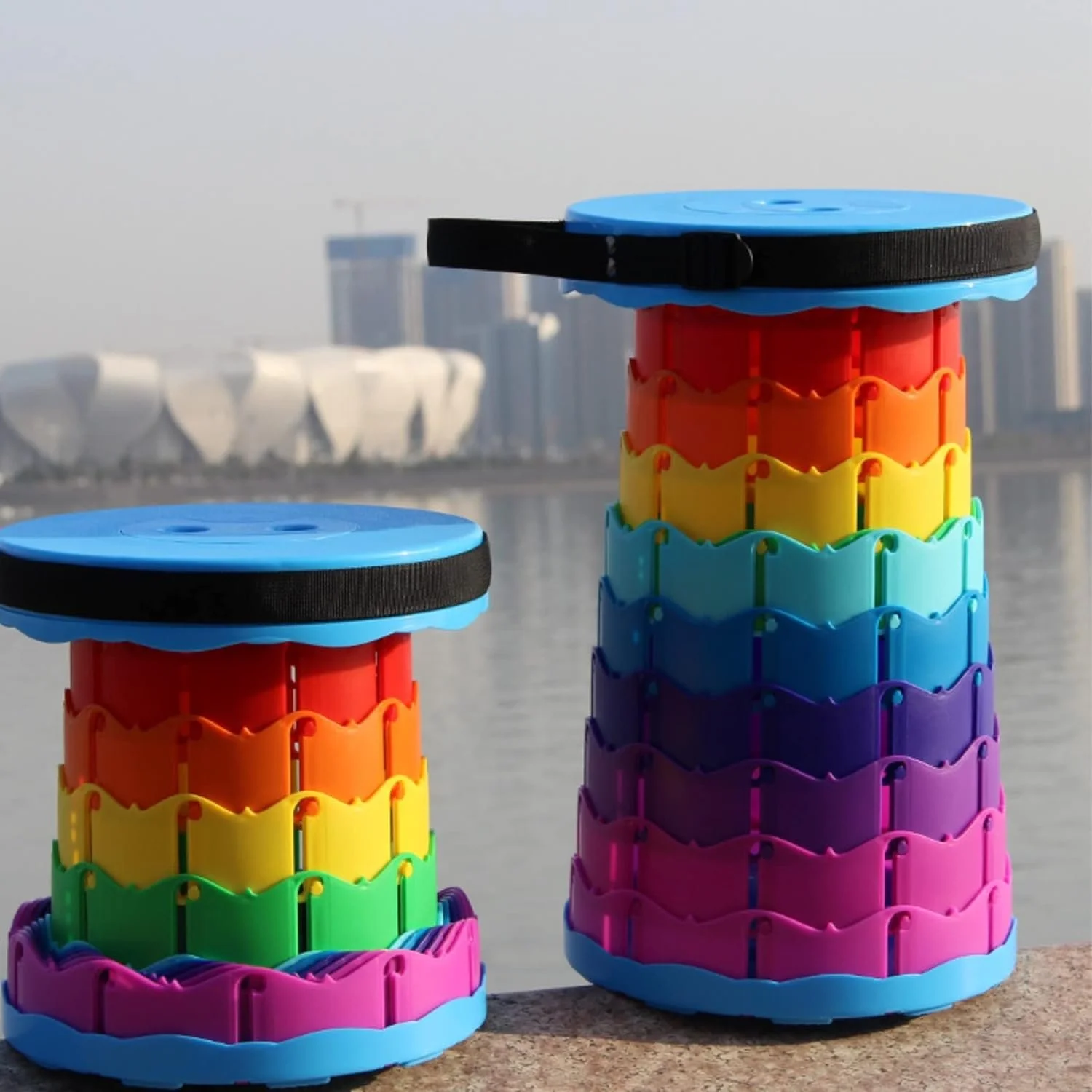 Portable Folding Round Chair with Adjustable Height