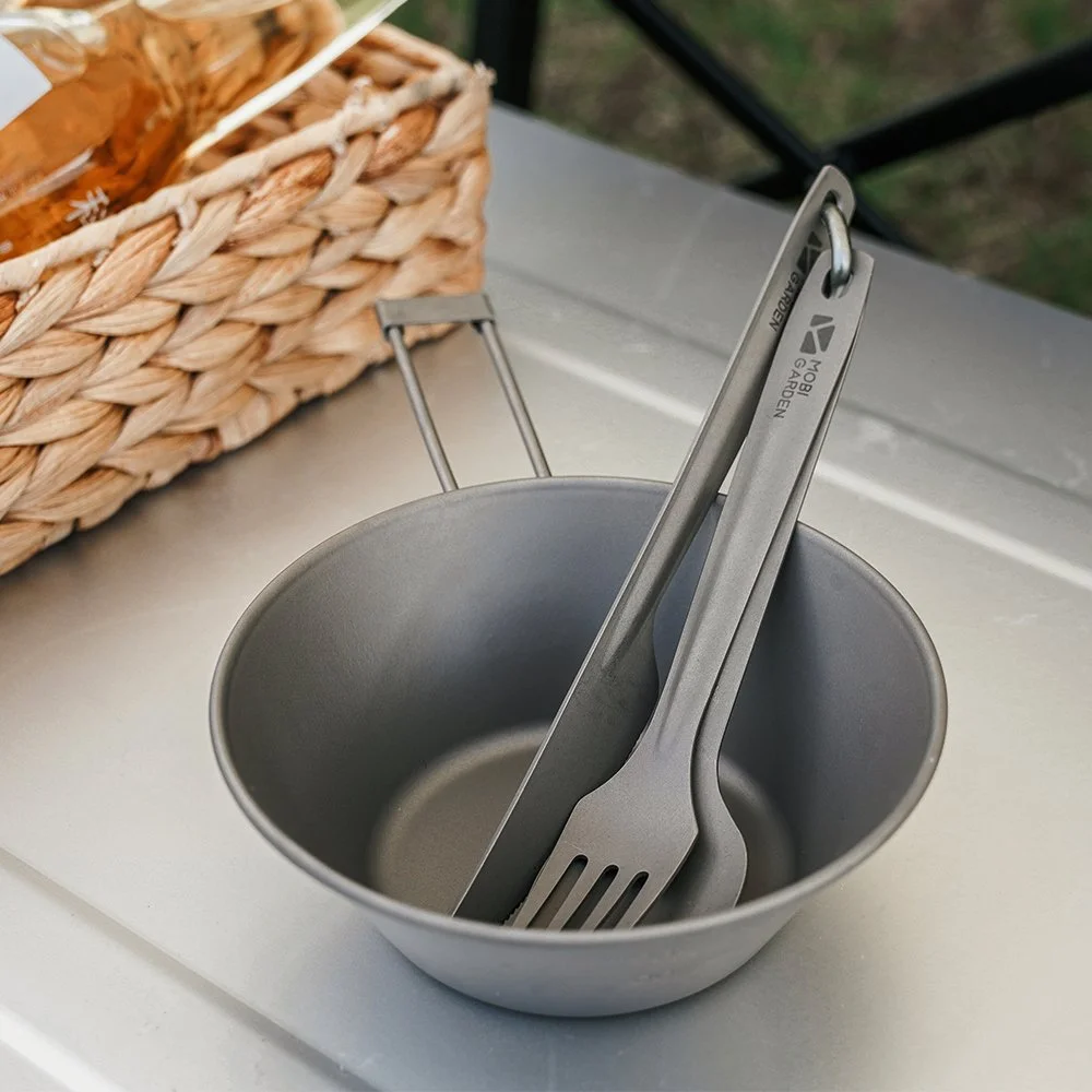 Ultra-Light Titanium Camping Bowl with Folding Handle