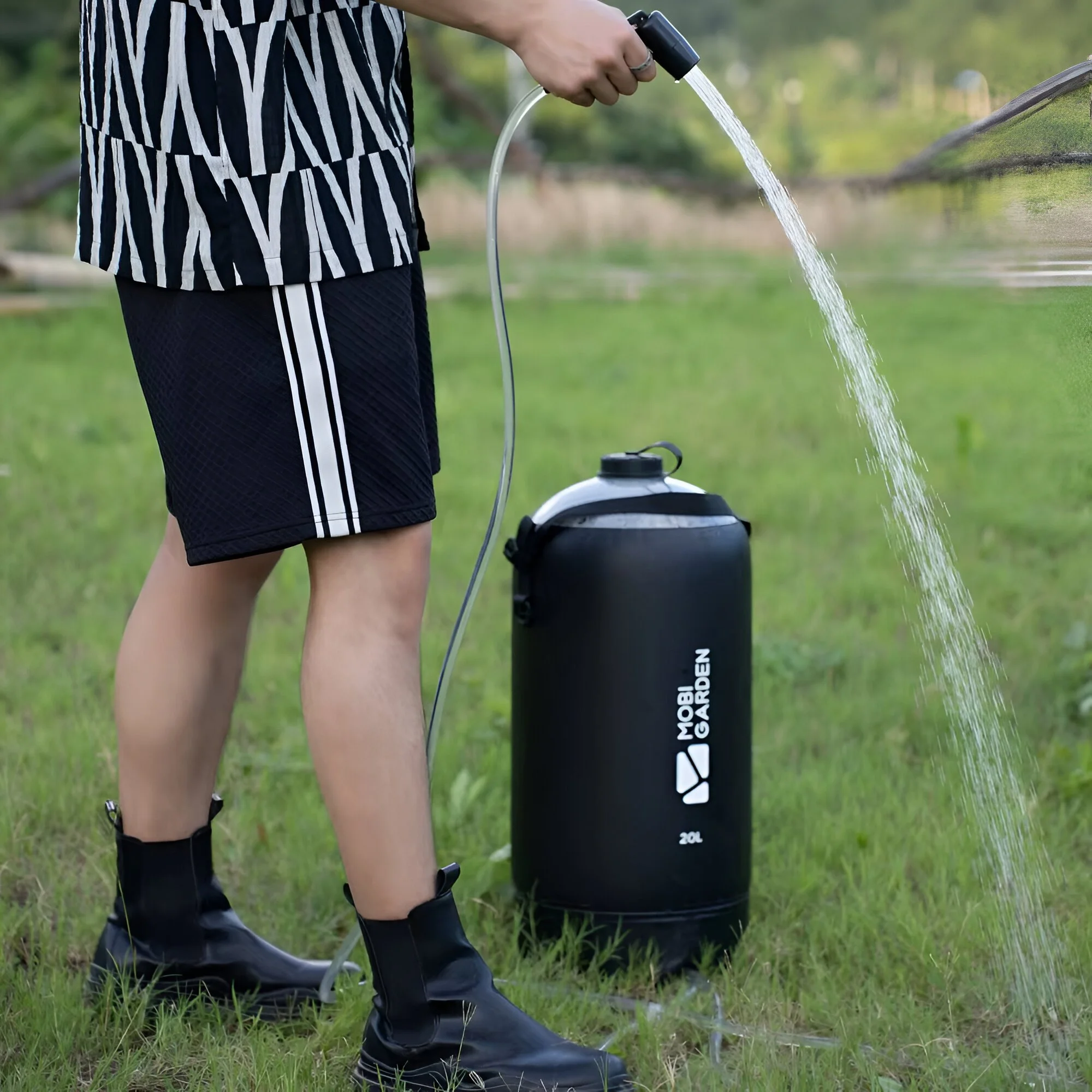 Portable Solar Camping Shower Bag with Pressure Foot Pump & Hose