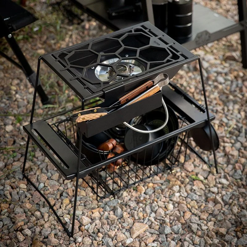 Portable Stainless Steel Camping Stove Table with Double-Layer Design
