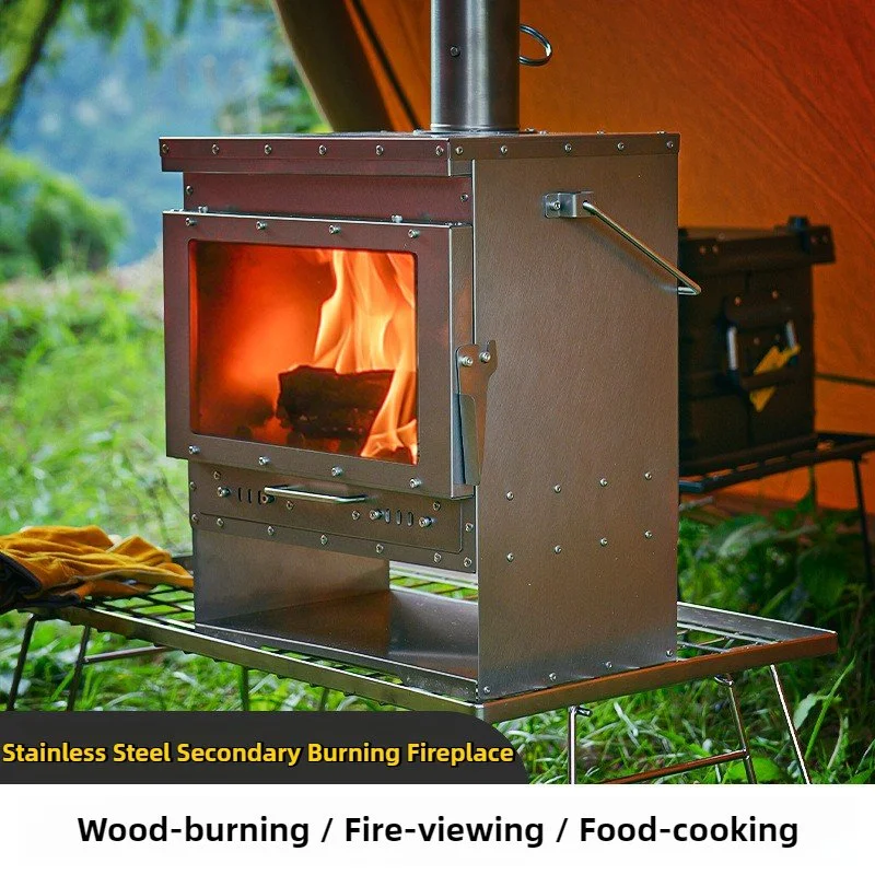 Stainless Steel Smokeless Wood Stove with Glass Window for Camping & Tents