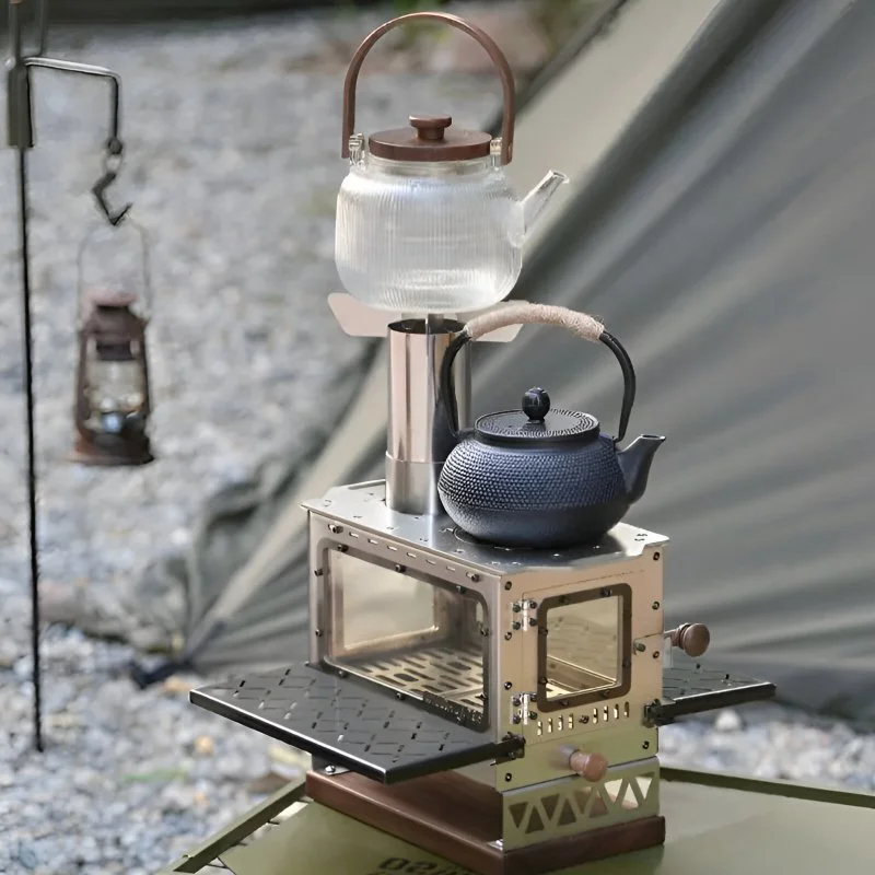 Portable Firewood Stove with 4-Side Window for Camping and Outdoor Cooking