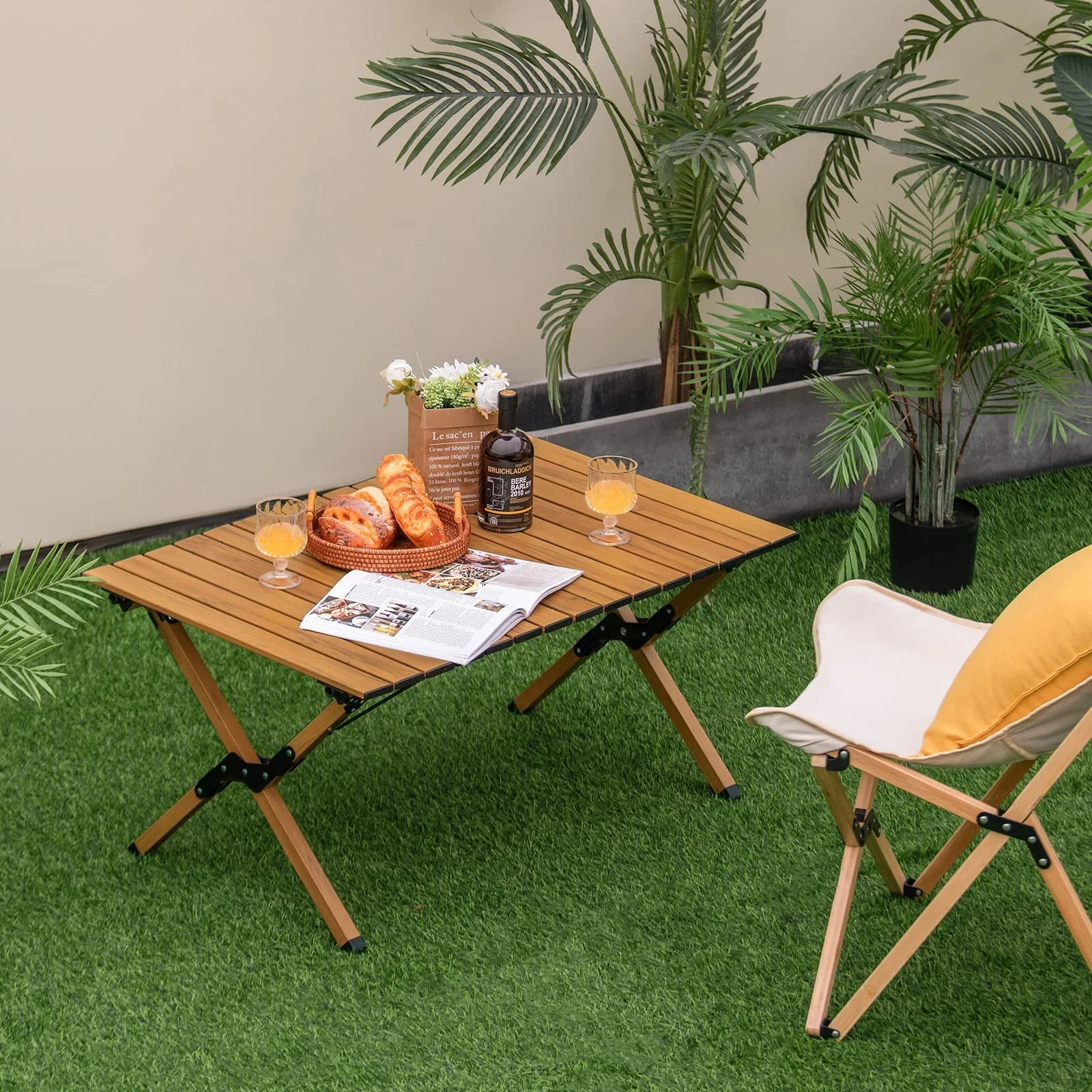 Folding Wood-Look Aluminum Camping Table