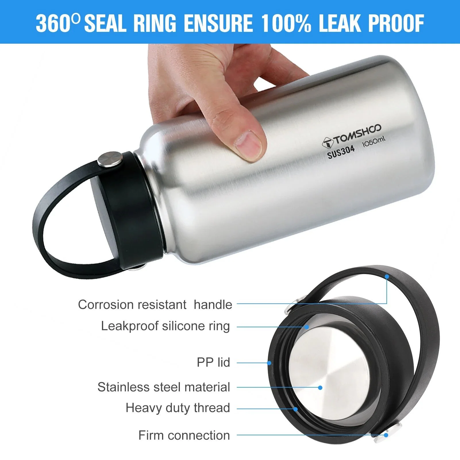 1.05L Stainless Steel Water Bottle with 750ml Pot