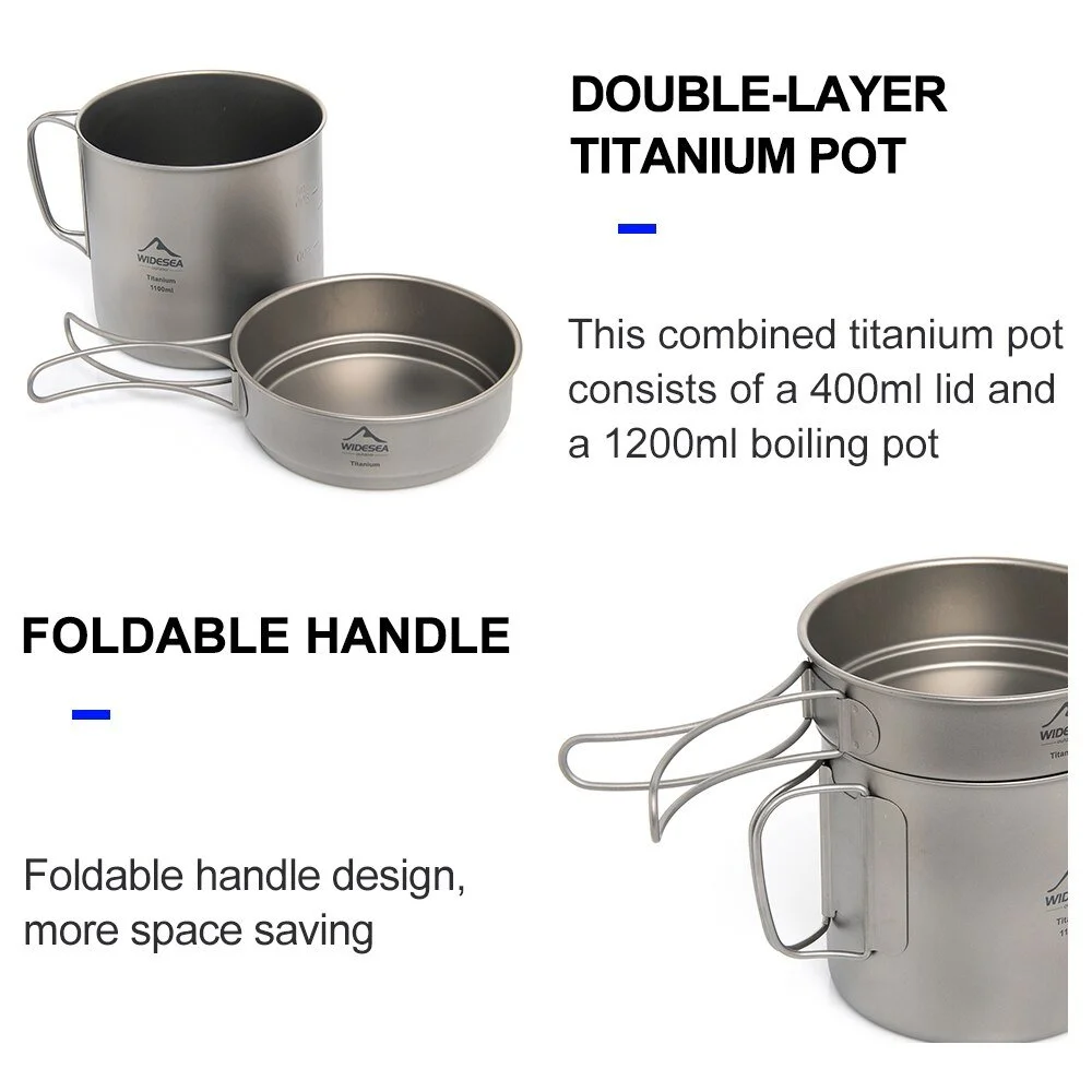Ultralight Titanium Camping Mug Pot with Folding Handles