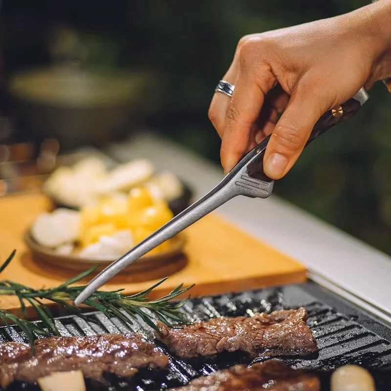 Portable Camping Tongs with Wood Handle – Outdoor Picnic & Cookware Tool