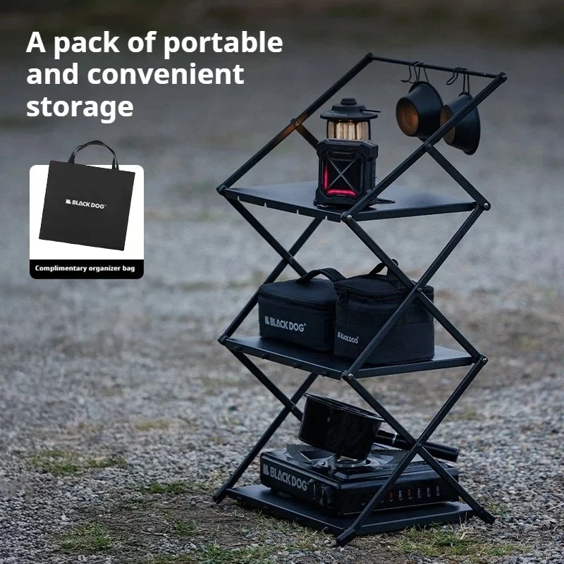 3-Tier Portable Aluminum Camping Shelf with Coat Hanger & Spice Rack