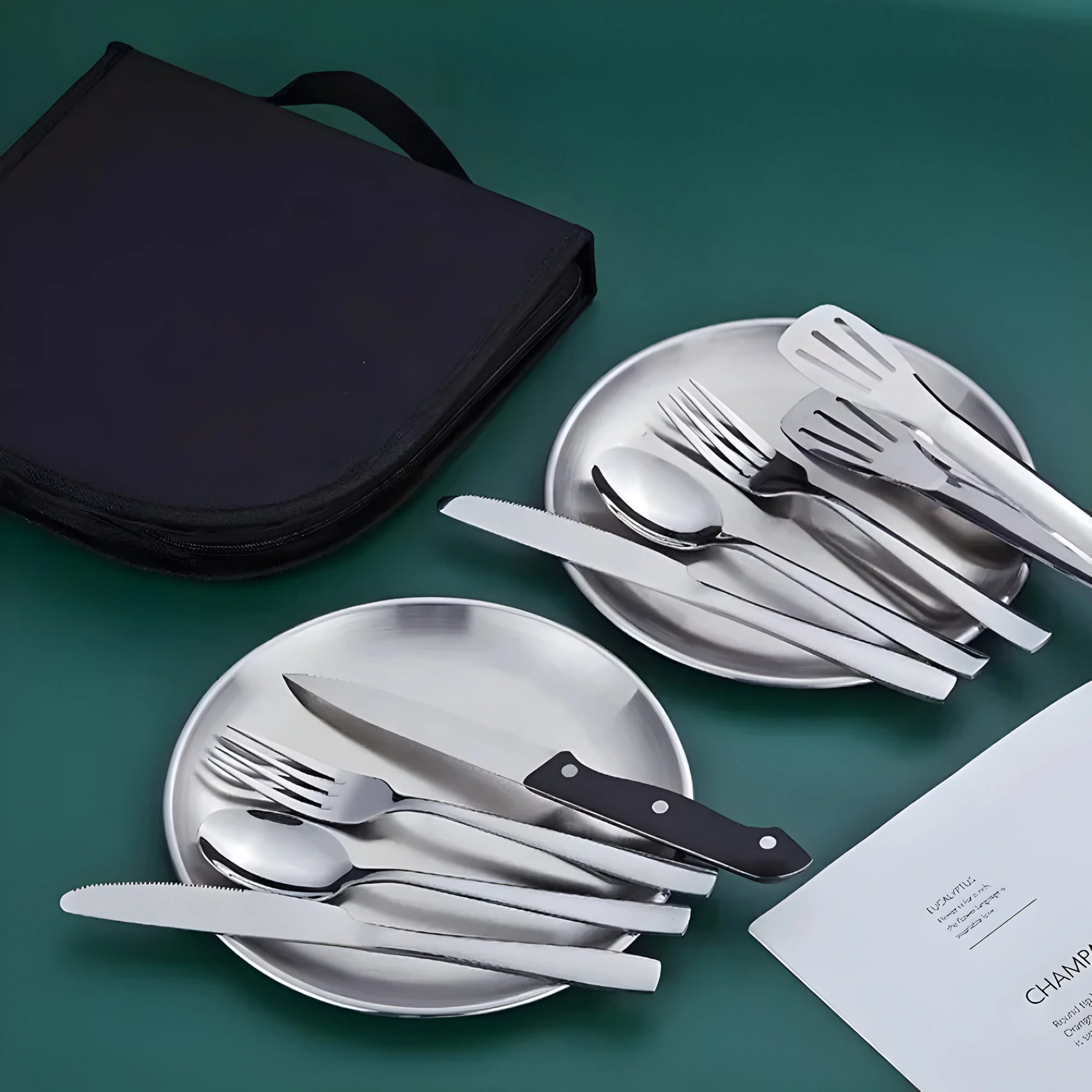 2-Person Picnic Utensil Set with Plates, Forks, Knives & Spoons