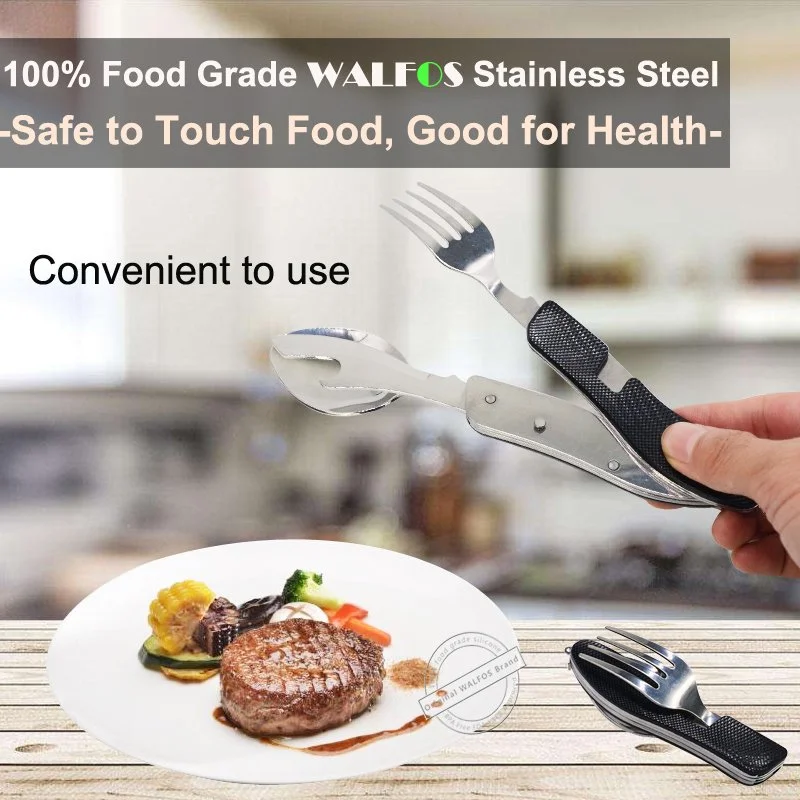 Foldable 4-in-1 Stainless Steel Camping Utensil Set with Knife Fork Spoon