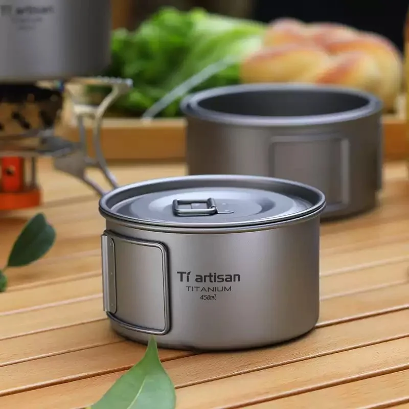 Ultra-light Titanium Folding Handle Bowl for Camping & Outdoor Use