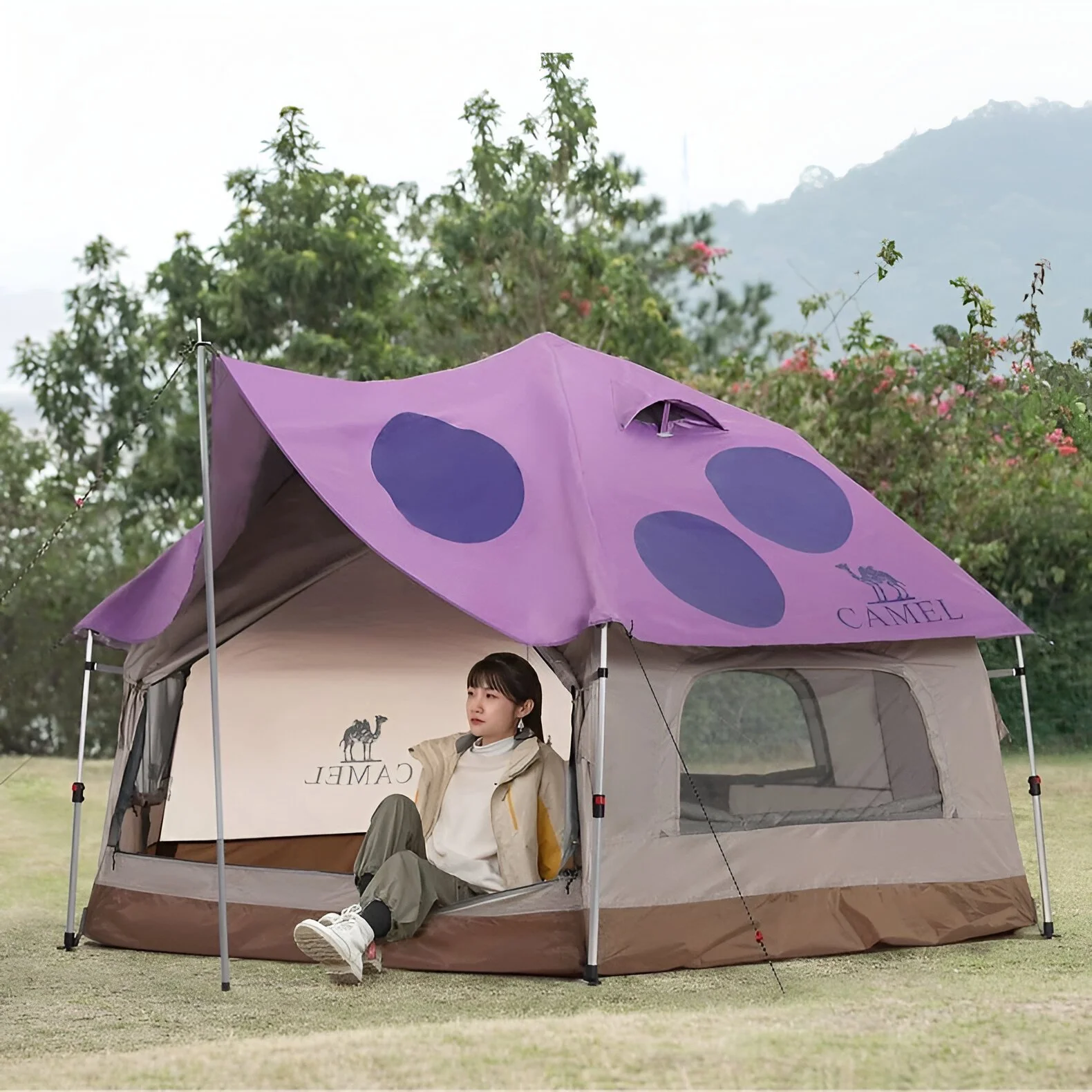 Quick-Setup 4-Person Four-Season Outdoor Camping Tent with Waterproof Layers
