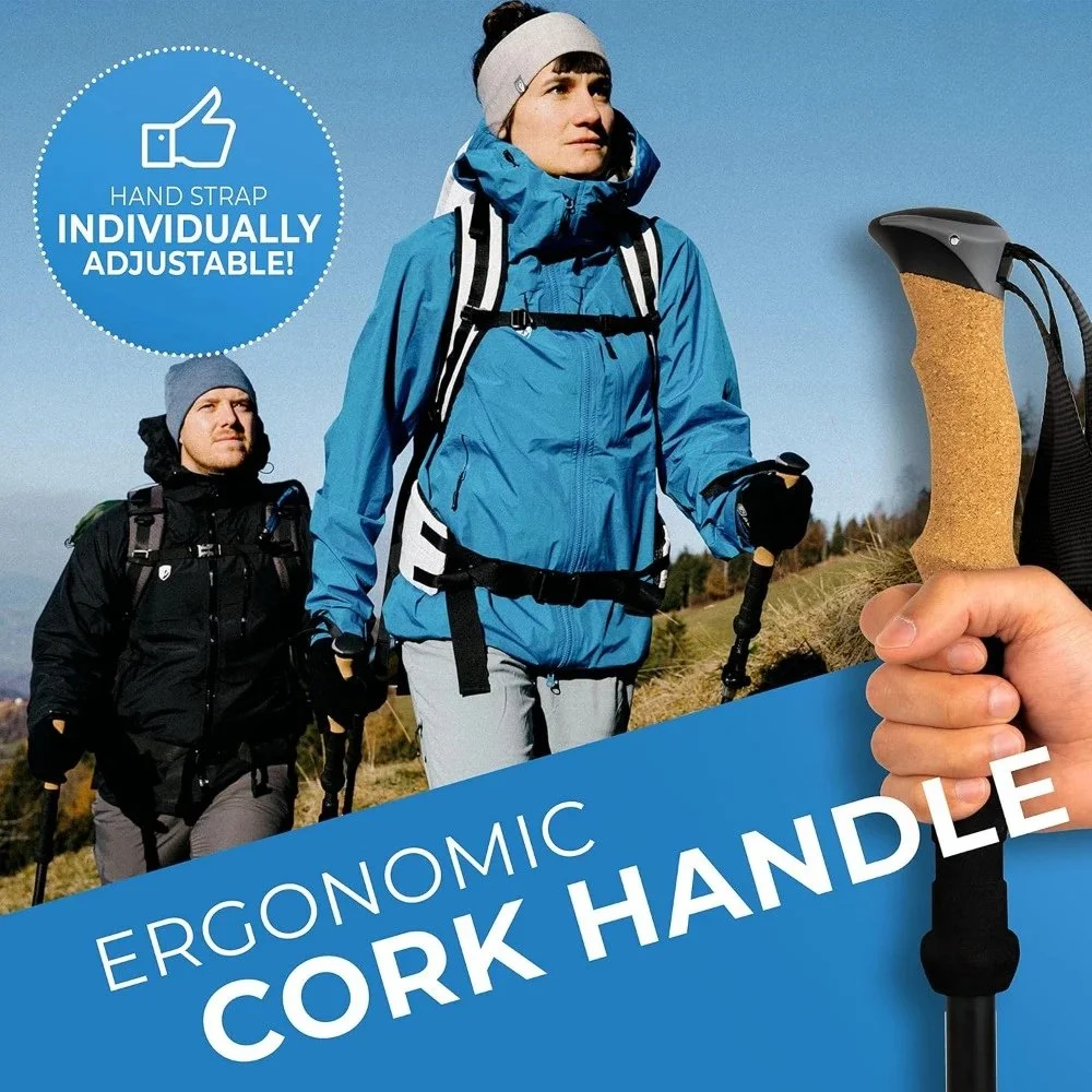 Ultralight Carbon Collapsible Trekking Poles with Cork Grip