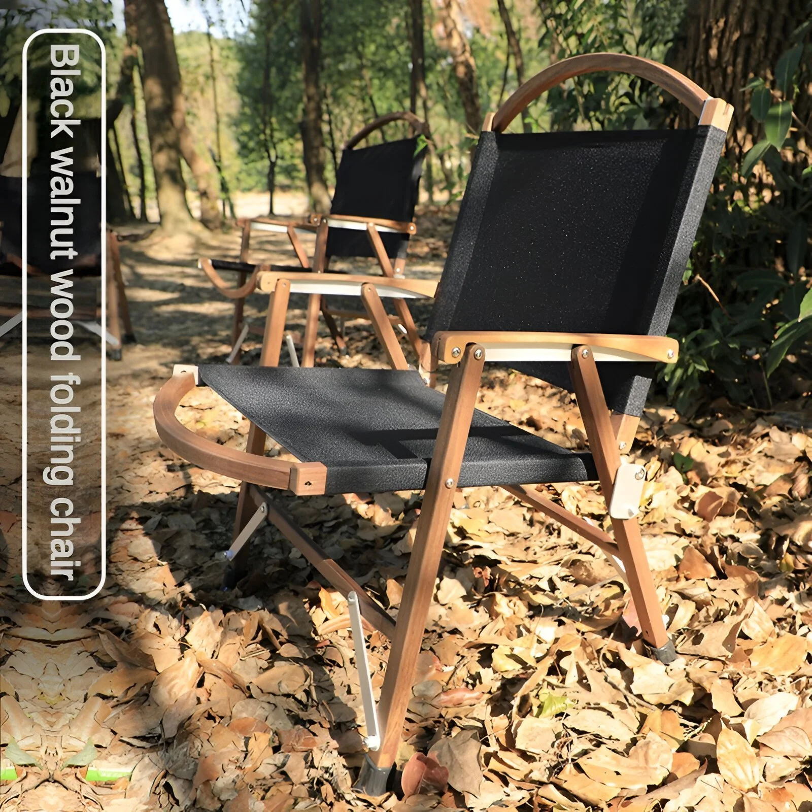 Portable Folding Black Walnut Wood Chair