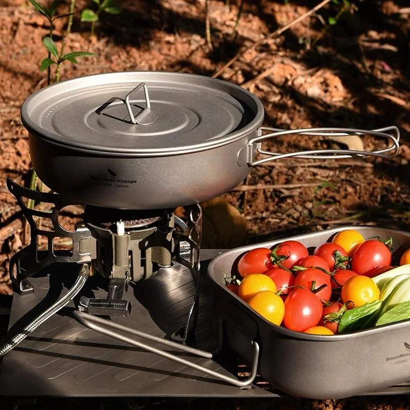 Ultra-Light Titanium Camping Frying Pan with Lid & Folding Handles