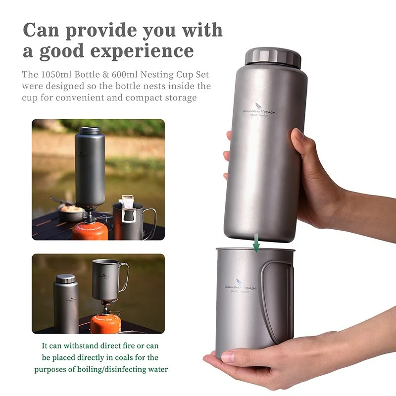 Titanium Outdoor Water Bottle with Cup