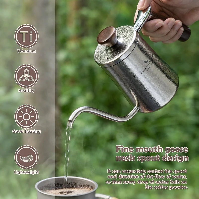 Premium Titanium Pour Over Coffee Kettle with Wood Handle