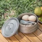 Ultralight Titanium Camping Pot with Lid and Folding Handle - 900ml