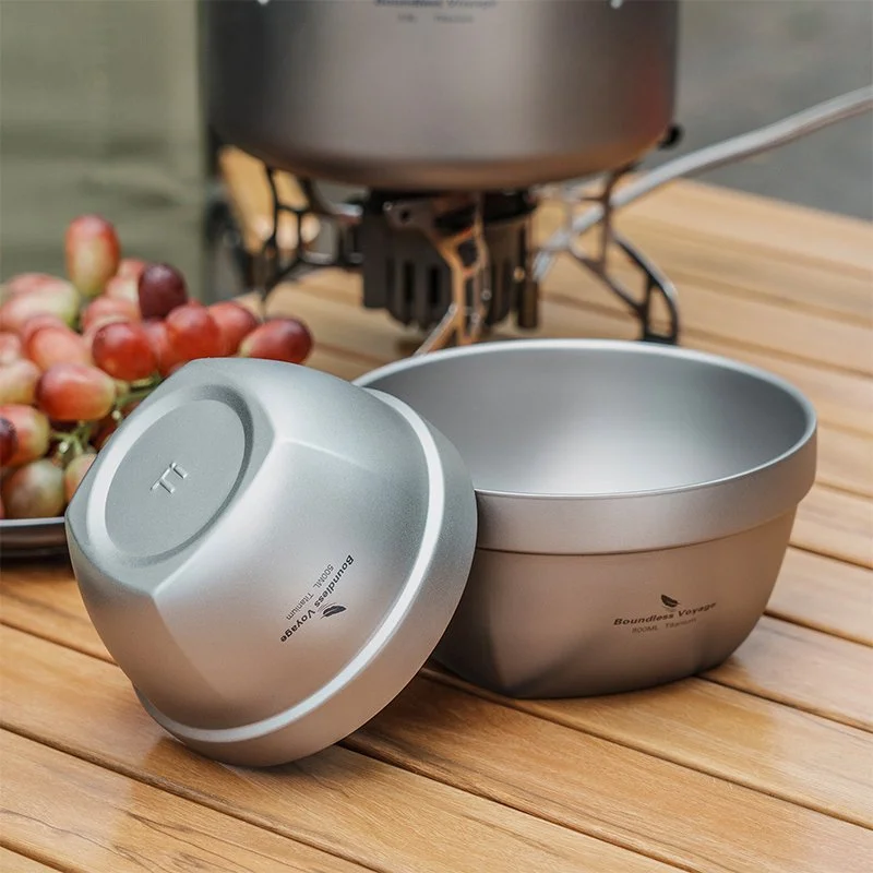 Ultralight Double-Walled Titanium Camping Bowl – 17 oz Outdoor Tableware