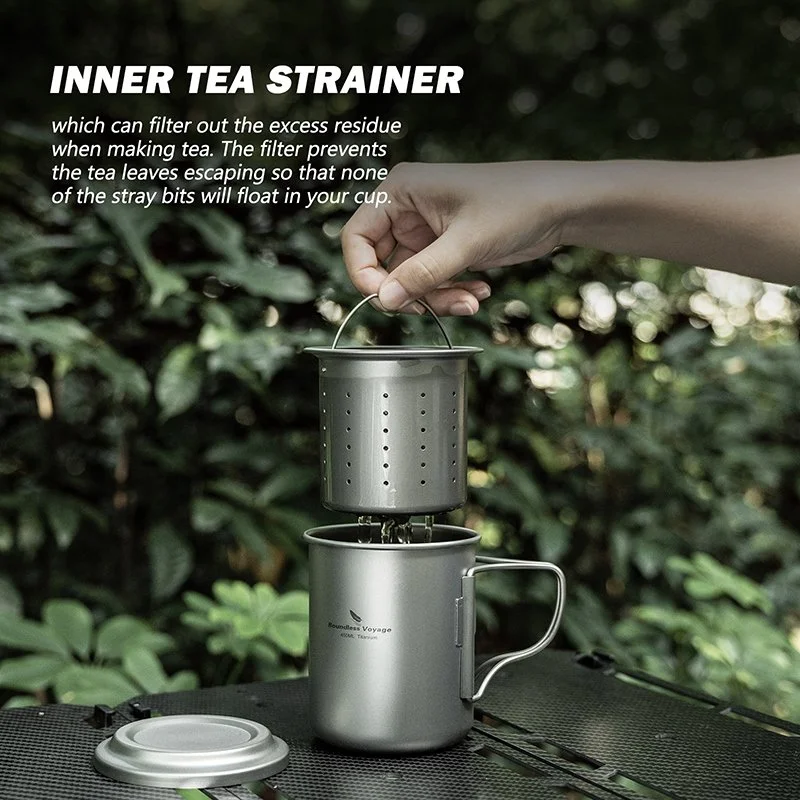 15.2 oz Titanium Camping Cup with Filter & Folding Handles