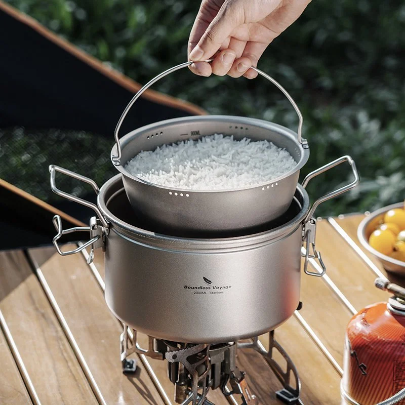 Ultralight 2L Titanium Outdoor Pressure Cooker for Rice & Meat