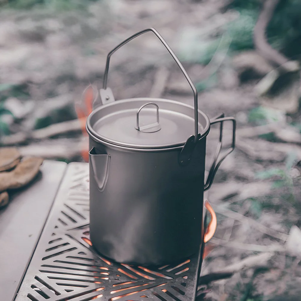 Ultralight Titanium Camping Pot 900ML with Foldable Handles & Measurement Marks
