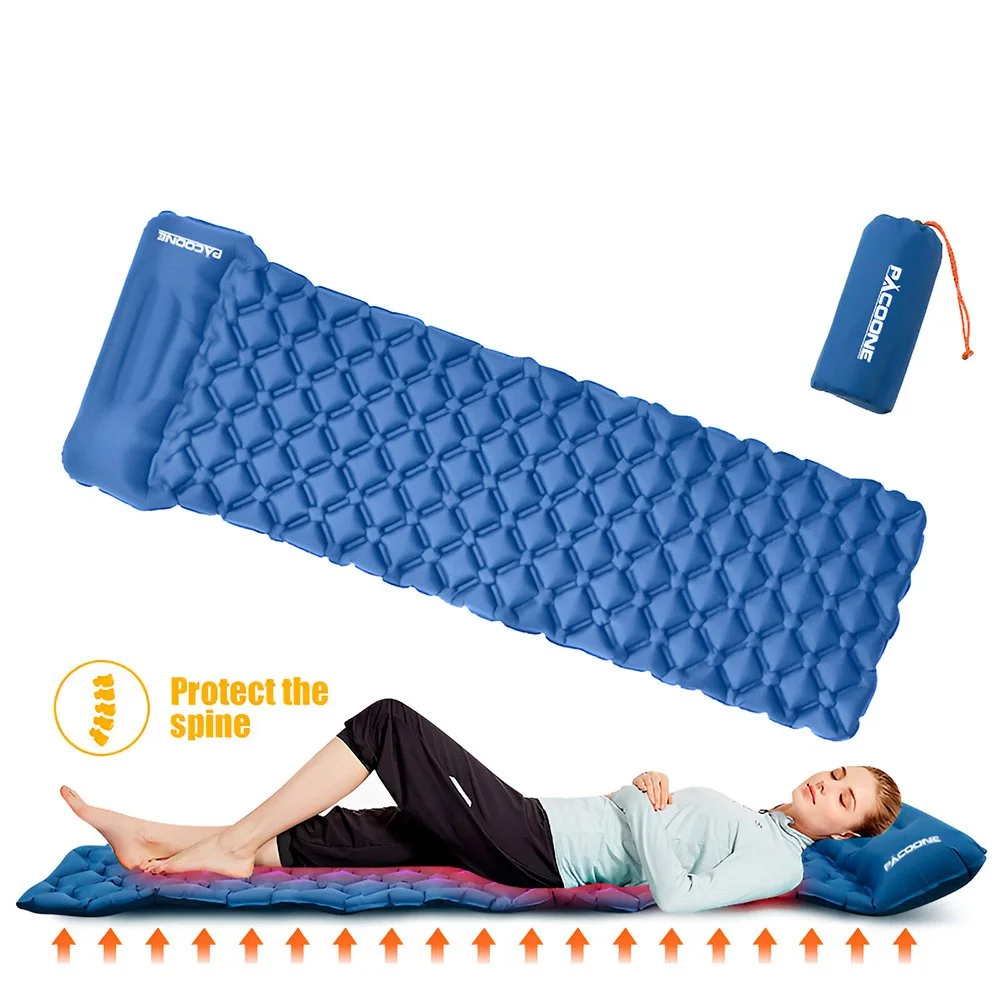 Ultralight Inflatable Camping Sleeping Pad with Built-In Pillow - Compact & Durable