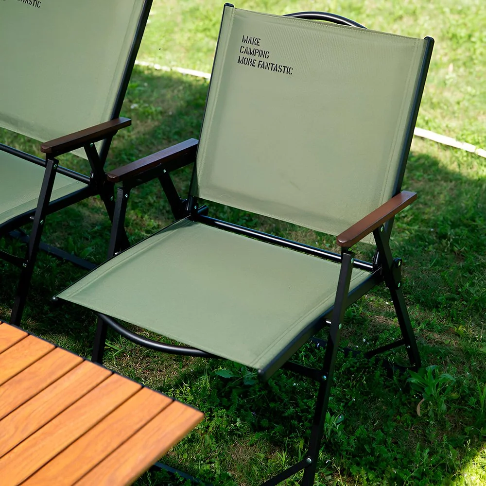 Portable Folding Camping Chair with Beech Armrest – Lightweight & Comfy