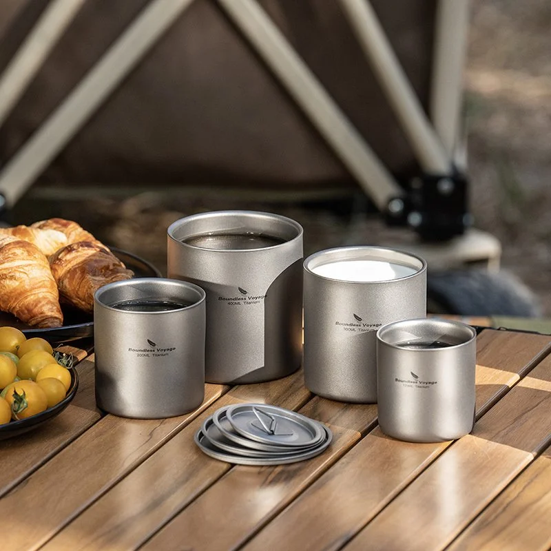 Ultralight Titanium Double-Walled Stackable Camping Mugs – 120ml to 400ml
