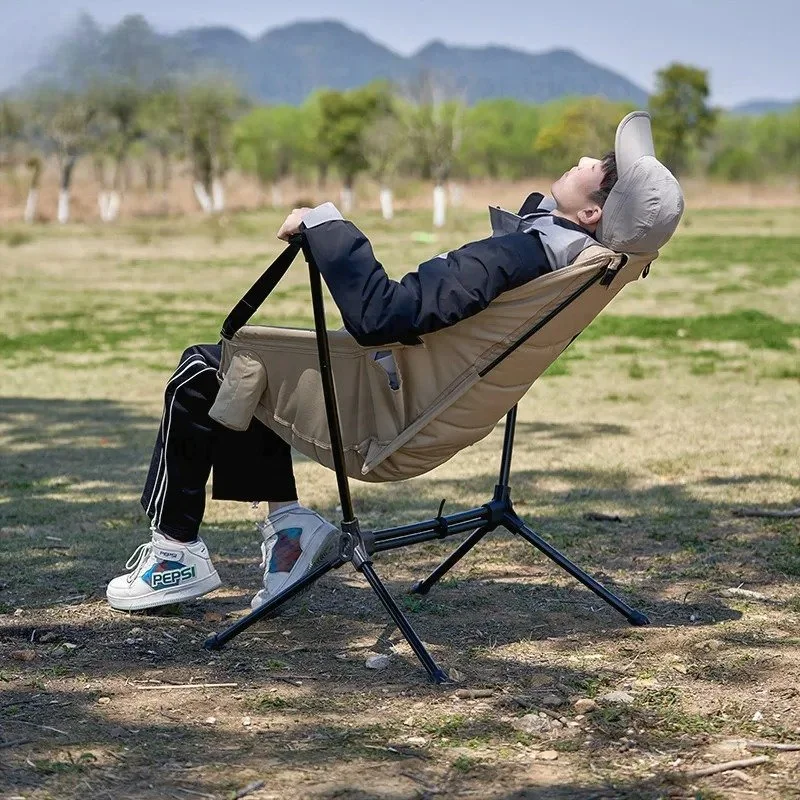 Portable Folding Rocking Chair with Adjustable Back and Pillow Support