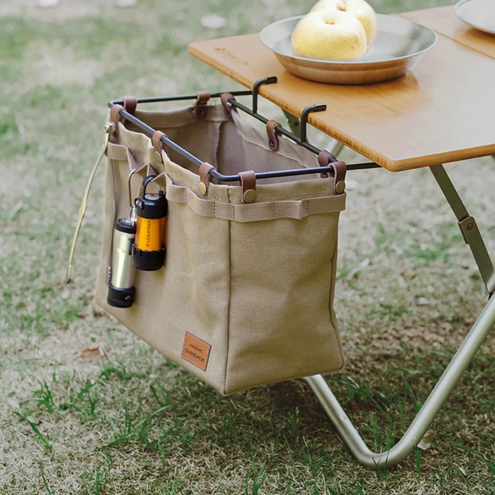 Folding Canvas Camping Table Storage Bag with Armrest Organizer