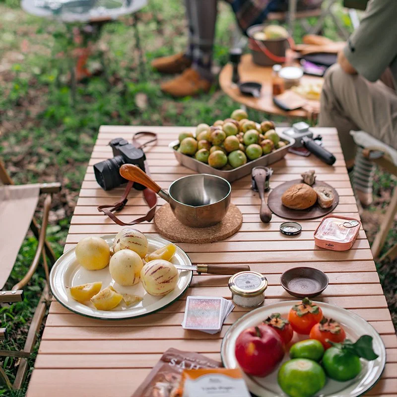 Folding Wooden Camping Table – Portable Beech Roll-Up Table for Outdoor Use