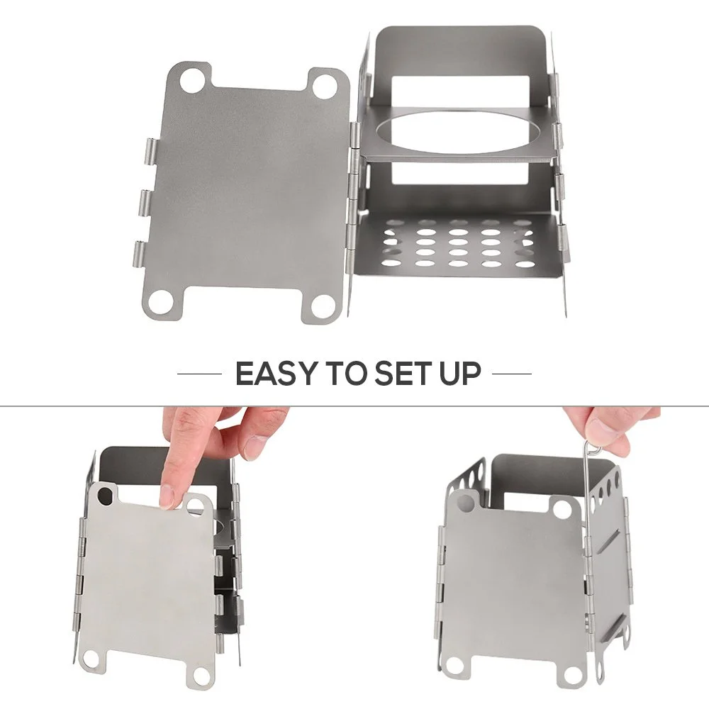 Ultralight Folding Titanium Wood & Alcohol Stove for Camping & Backpacking