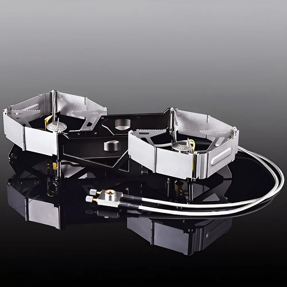 Portable Folding Double Burner Camping Stove - High Power Outdoor Gas Cooktop