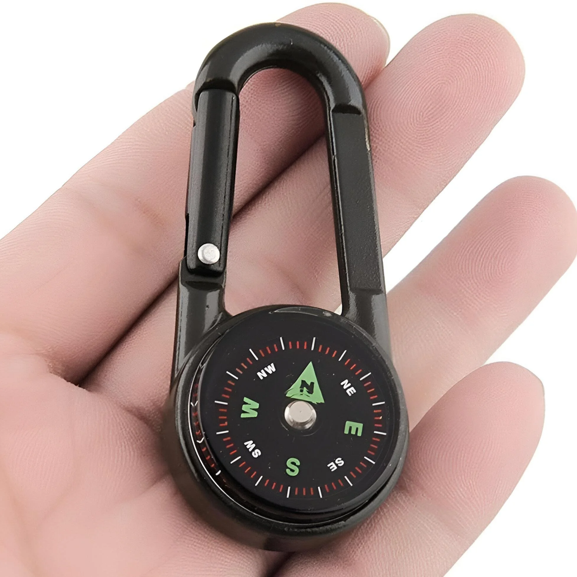 3-in-1 Mini Compass Carabiner with Thermometer – Waterproof Hiking Clip