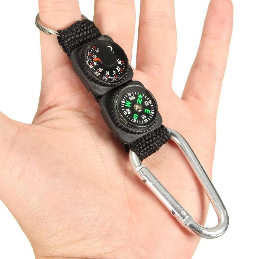 3-in-1 Mini Carabiner with Compass, Thermometer & Keychain for Outdoor Use